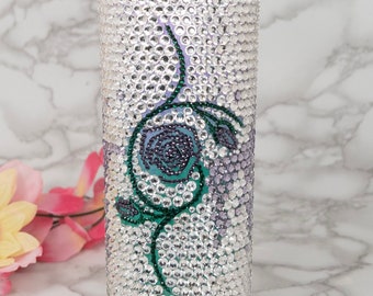 20oz Rosy Bling: Handmade Rhinestone Tumbler with Stunning Rose Design, Hand Placed High Quality Glass Rhinestones