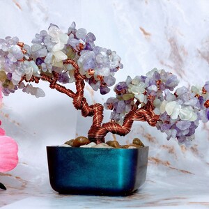 Healing Crystals: Lavender and Green Jade Crystal Gemstone Copper Wire Bonsai Tree of Life image 7