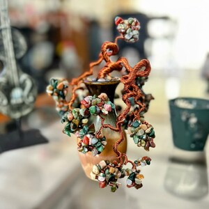 Picture Jasper Crystal Gemstone Copper Wire Bonsai Tree of Life, copper wire sculpture, Tree of Life, Crystal Tree of Life