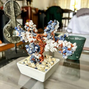 Sodalite and Marble Crystal Tree of Life, Crystal Gemstone Copper wire Bonsai Tree, Copper Wire Bonsai Tree. Healing Crystals