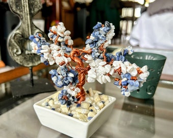 Sodalite and Marble Crystal Tree of Life, Crystal Gemstone Copper wire Bonsai Tree,