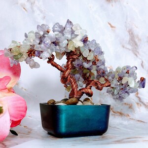 Healing Crystals: Lavender and Green Jade Crystal Gemstone Copper Wire Bonsai Tree of Life image 10