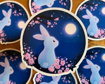 Moon Bunny Vinyl Sticker || Kawaii Bunny, Die-cut, Animal Stickers, Cute, Holo Sparkle, Holographic, Weatherproof, Laptop Sticker|| MB-V