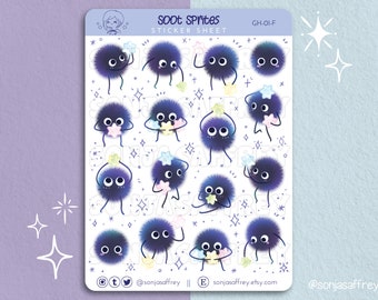 Hoja de pegatinas de Sprites de hollín // Studio Ghibli, pegatinas para agenda, diario, Bujo, Totoro, El viaje de Chihiro // GH-01