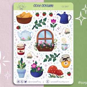 Cozy Cottage Sticker Sheet || Cottage, Planner Stickers, Journal, Bujo, Sticker Sheet, Tea, Cozy, Cottagecore, Kawaii, Cute || CC-01
