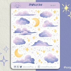 Stickervel sterrenhemel || Sterren, plannerstickers, dagboek, bujo, stickervel, wolken, gezellig, maan, kawaii, schattig || SK-01