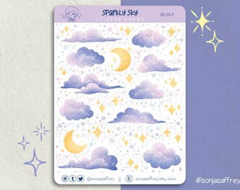 Starry Sky Sticker Sheet || Stars, Planner Stickers, Journal, Bujo, Sticker Sheet, Clouds, Cozy, Moon, Kawaii, Cute || SK-01