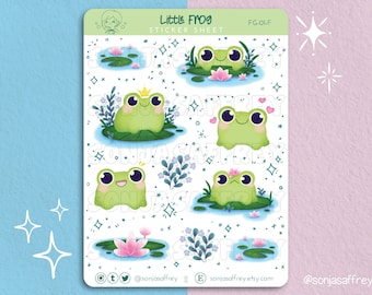 Frog Sticker Sheet || Cute Frogs, Planner Stickers, Journaling, Bujo, Animal Stickers, Kawaii Sticker Pack || FG-01