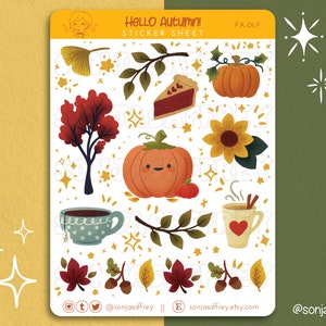 Hoja de pegatinas de otoño // Pegatinas de otoño, pegatinas lindas del planificador, hoja de pegatinas de diario, diario de balas, pegatinas acogedoras // FA-01