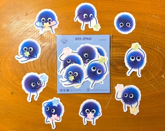 Paquete de pegatinas de Sprites de hollín // Susuwatari, pegatinas para agenda, diario, Bujo, Totoro, El viaje de Chihiro, pegatinas de vinilo resistentes a la intemperie // GH-DC