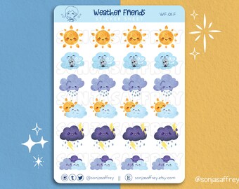 Weather Friends Sticker Sheet || Cute Planner Stickers, Journal Sticker Sheet, Bujo, What's the Weather, Weather Stickers || WF-01