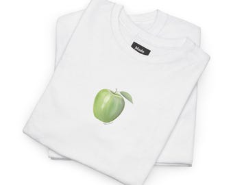 Grüner Apfel Malerei T-Shirt: Vintage Minimalistisches Baumwoll T-Shirt