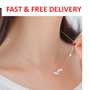 STERLING SILVER NECKLACE - Chain Necklace - Zircon Diamond Star Necklace –Minimalist Dainty Star Silver  Necklace -Charm - Layered Necklace