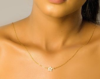 Gold diamond  Star Pendant/ Gold Star Choker/ Dainty Star Necklace/ Tiny Star Pendant/ Extra Tiny Star Necklace/ Small Star Jewelry Necklace