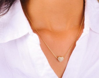 Dainty Heart Love Necklace/ 925 box chain necklace/ Delicate Heart Necklace / Gold & Silver heart necklace/ choker layered necklace/