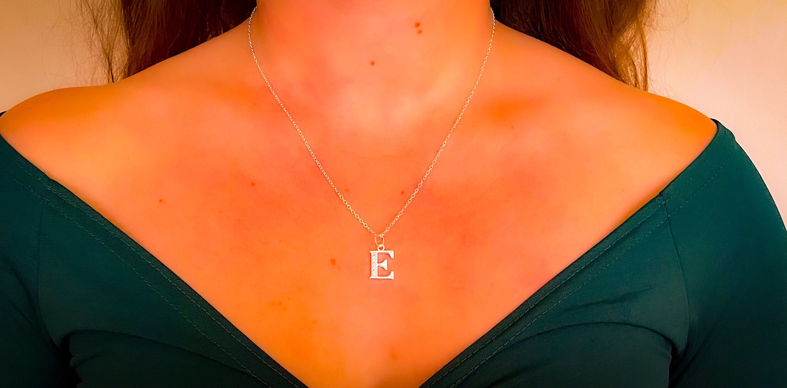 Sterling silver Necklace E Letter Necklace Initial Letter Etsy