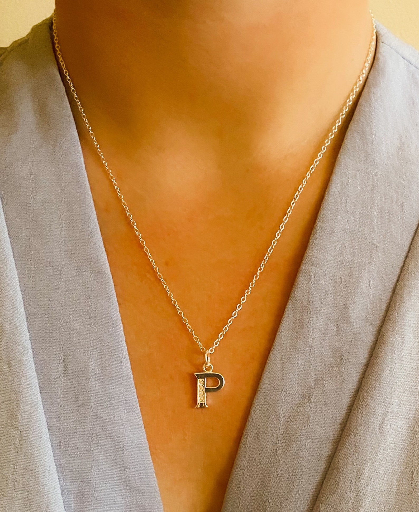 Initial P Necklace/ Sterling Sliver Plated Letter P Necklace/ Etsy UK