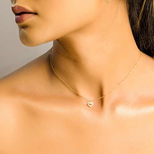 14K Gold Diamond Heart Necklace/ Small 