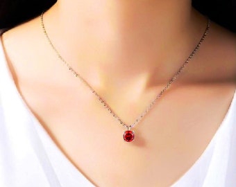 July Birthstone Necklace / Ruby Birthstone Necklace / Sterling Sliver Ruby Necklace / Dainty pendant necklace / July Birthday Gifts  Uk MOM