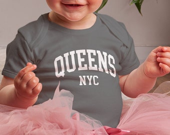 Queens NYC Cotton Baby Bodysuit, Cute Baby Bodysuit, NYC Baby Shower Gift, Cute and trendy baby clothes