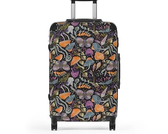 Whimsical Mushroom Jungle Suitcase, Original Psychedelic Art Carry on Luggage Cover, Rolling Festival Bag