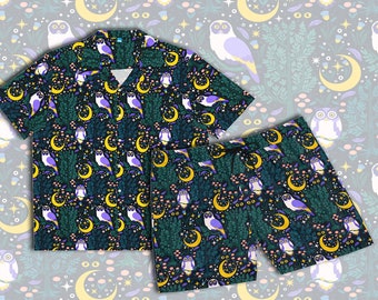 Camicia hawaiana da uomo Celestial Owls, camicia Trippy Aloha, camicia da vacanza abbottonata