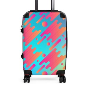 WOW Teal 90s Cabin Luggage, Retro Funky Design, Trendy Travel Carry on Suitcase, Hipster patterns, New Wave