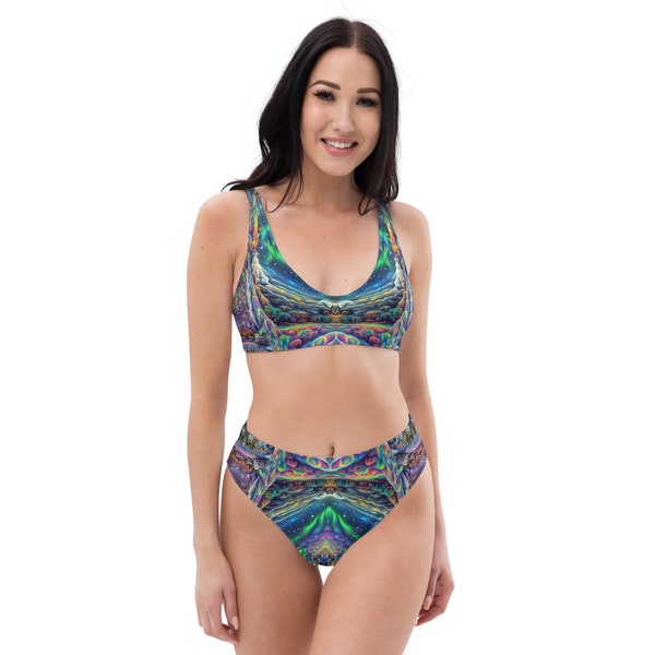 Trippy Northern Lights Recycled high-waisted bikini | Festival Recycled high-waisted, Psychedelic Visionary Art