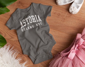 Astoria Queens NYC Cotton Baby Onesie, Cute Baby Bodysuit, NYC Baby Boy Bodysuit Baby Shower Gift, Cute and trendy baby clothes