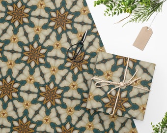 Gilded Stars + Snowflakes Wrapping Paper,  Scrap Booking + Craft paper, Hanukkah Decor Gift Wrap Paper