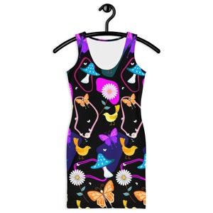 Mushroom & Butterfly floral Trippy Rave Outfit, Trippy Psychedelic Dress