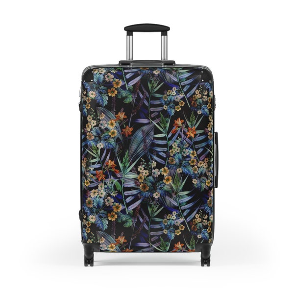 Dark Floral Suitcase, Carry on Luggage, Nature Lovers Botanical Luggage Set, Flower lovers, custom luggage