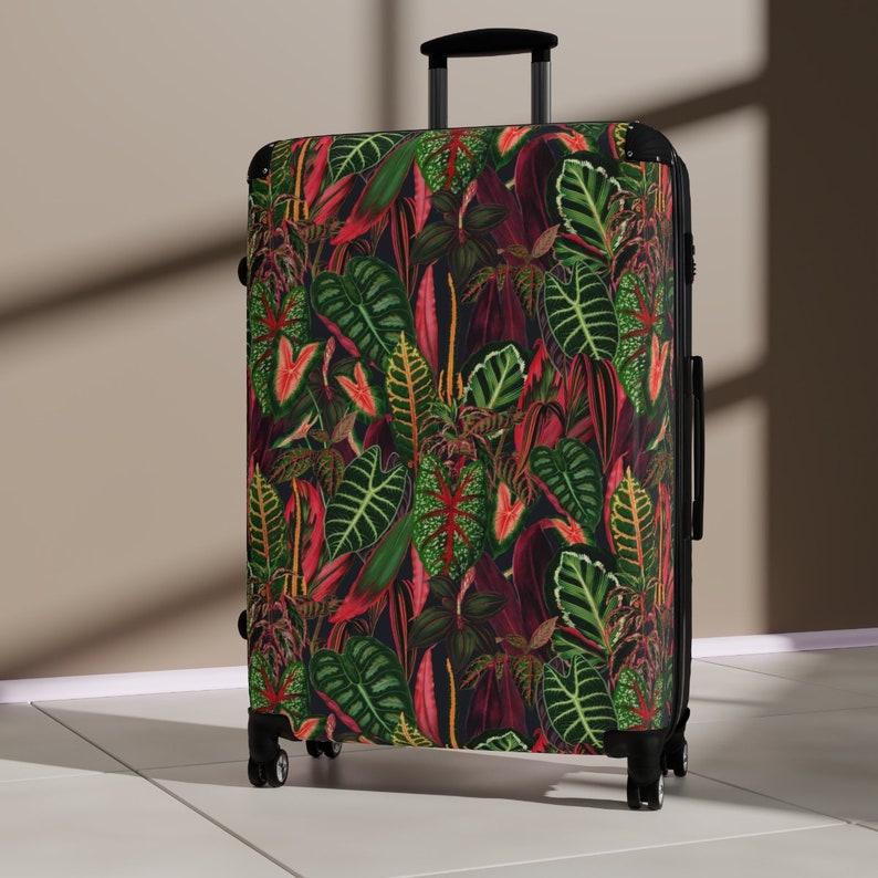 Tropical Jungle Plant Lovers Suitcases, Original Psychedelic Art Carry on Luggage, Rolling Festival Bag image 4
