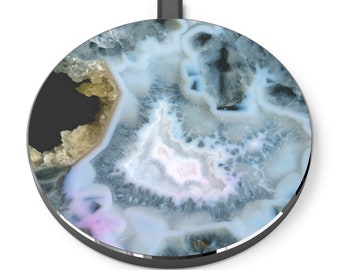 Unique Crystal Geode Wireless Charger, Agate Fast Charging Pad for Apple iPhone and Android, Wireless Charging Station Tech Gift