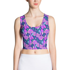 Trippy Magic Mushroom Crop Top, Fitted Tank Top