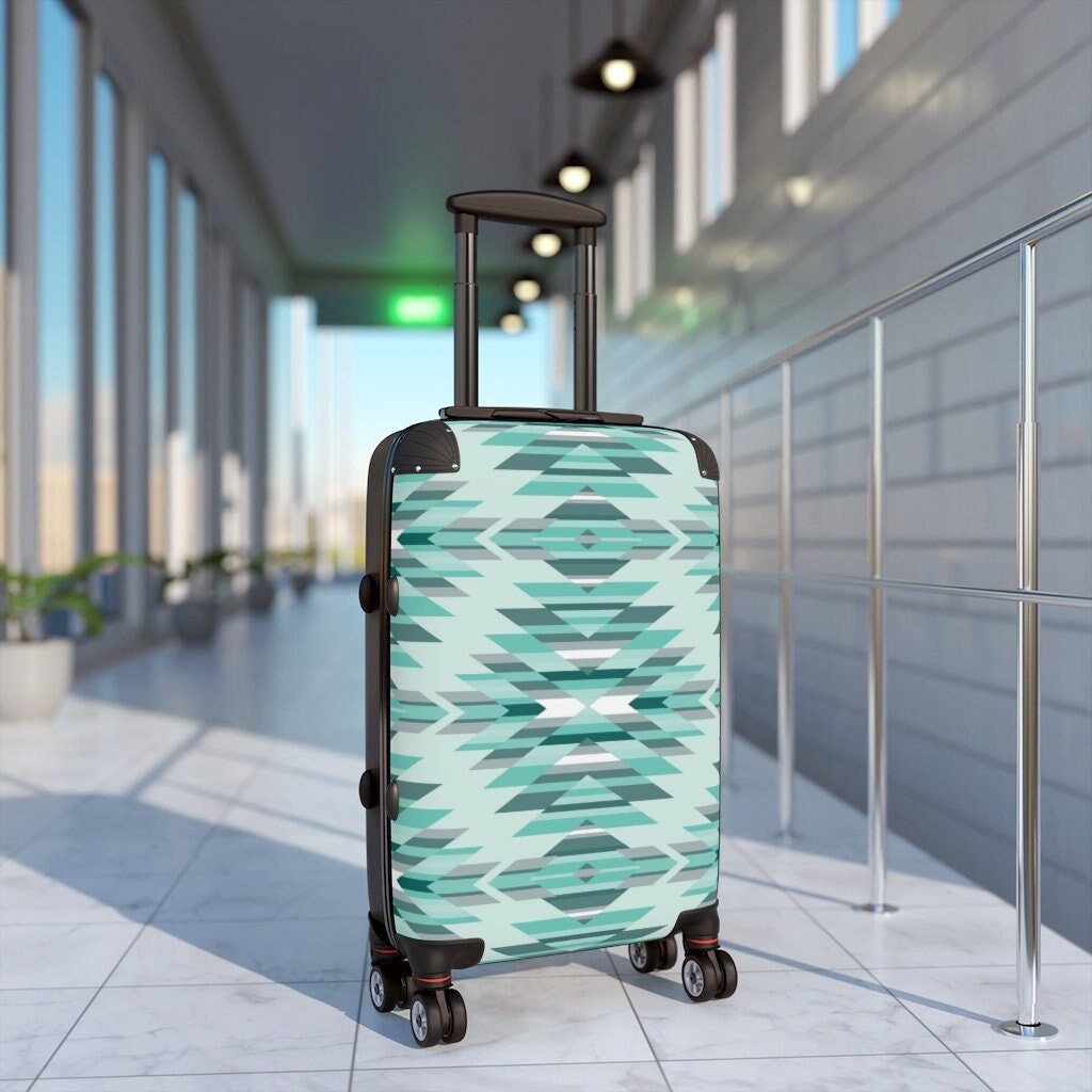 Teal Native American Cabin Suitcase Rolling Hard Shell Carry on