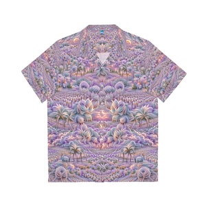 Trippy Men&#39;s Hawaiian Shirt, Psychedelic art sunset Festival beach Shirt, Unique outfit ideas, one of a kind hippy style