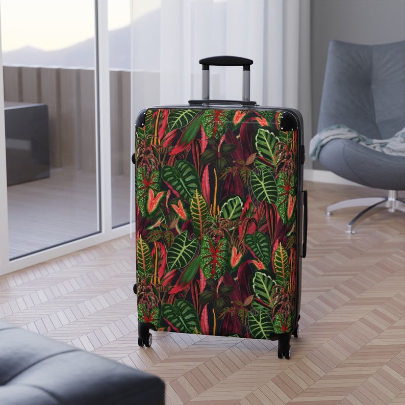 Tropical Jungle Plant Lovers Suitcases, Original Psychedelic Art Carry on Luggage, Rolling Festival Bag image 5