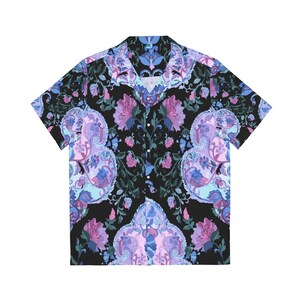 Trippy Floral Paisley Men&#39;s Hawaiian Shirt, Oversized Rave and Festival Shirt, Psychedelic Art