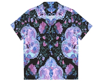 Trippy Floral Paisley Men's Hawaiian Shirt, Oversized Rave and Festival Shirt, Psychedelic Art