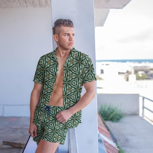 Hawaiiaans shirt heilige geometrie, vakantieshirt met knopen, vakantieshirt