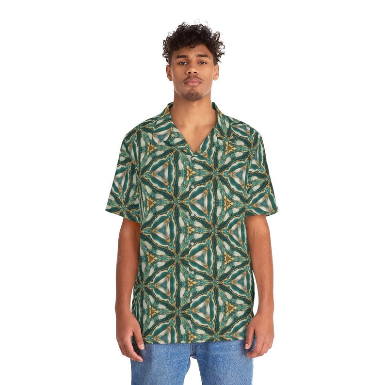 Sacred Geometry Hawaiian Shirt, Holiday Button Up Shirt, Vacation Shirt image 1