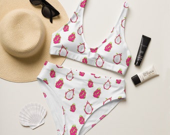 Dragon Fruit Recycled high-waisted bikini set, eco swimsuit set, 2021 swimwear trend