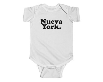 Nueva York New Yorker NYC Baby Bodysuit, Cute Infant Fine Jersey Romper, Cotton Onesie Typography