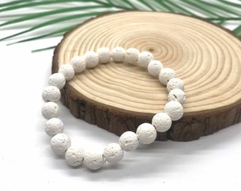 Natural White Lava Stone Stretch Bracelets, Essential Oil Diffuser Armband, Volcano Rock Aromatherapy Accessory, Gift for Her Him Them