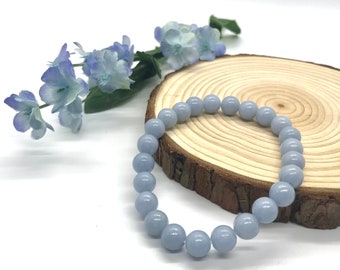 Natural Blue Angelite Stretch Bracelet, 8mm Genuine Blue Beaded Armband, Unique Blue Healing Stone Wristband, Christmas Gift for Her Mom