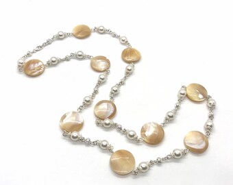 Sterling Silver Natural Pearl Freshwater Shell Necklace, Grade AA Pearl Gemstone Sterling Silver Statement Piece, Mothers Day Gift