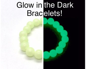 Glow in the Dark Beaded Stretch Bracelet, Luminous Green Yellow Kids Jewelry, Childrens Lightweight Armband, Young Girls Boys Adult Gift