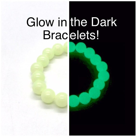 Glow in the Dark Beaded Stretch Bracelet, Luminous Green Yellow Kids Jewelry,  Childrens Lightweight Armband, Young Girls Boys Adult Gift 