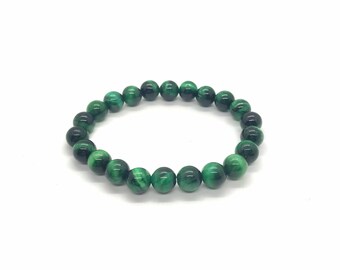 Green Tiger Eye Bracelet, 8mm Natural Green Gemstone Stackable Armbands, Unique Gift for Her Him Them Mom Wife Girlfriend